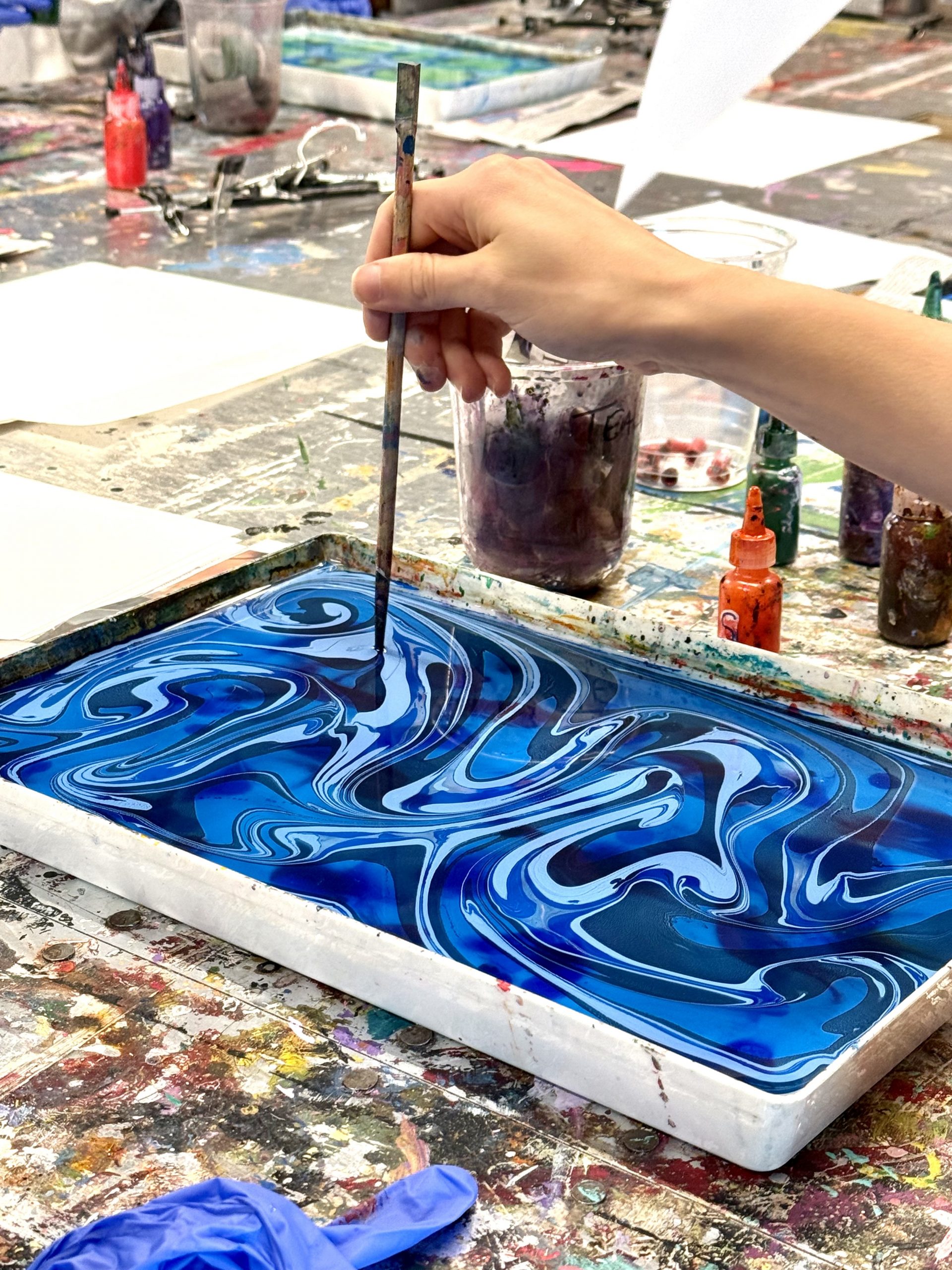 Paint Marbling Blue Swirl